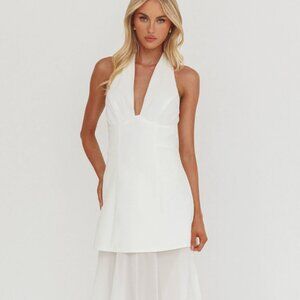 Selfie Leslie Opulent Halterneck Layered Maxi Dress White XS